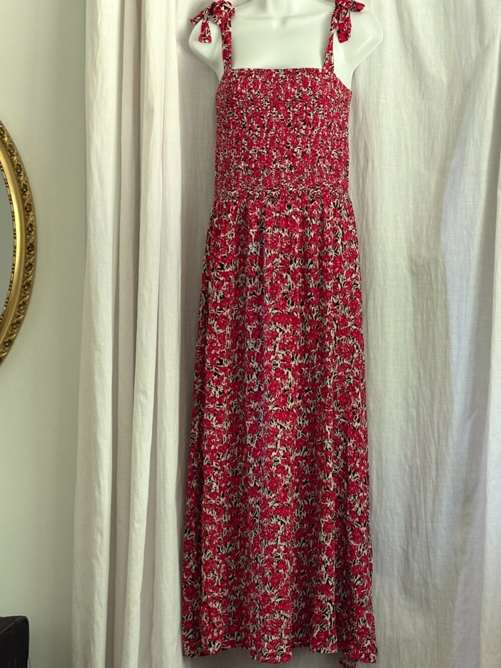 BB Dakota by Steve Madden, Maxi Sleeveless w Tie Straps Pattern Sundress, Size M